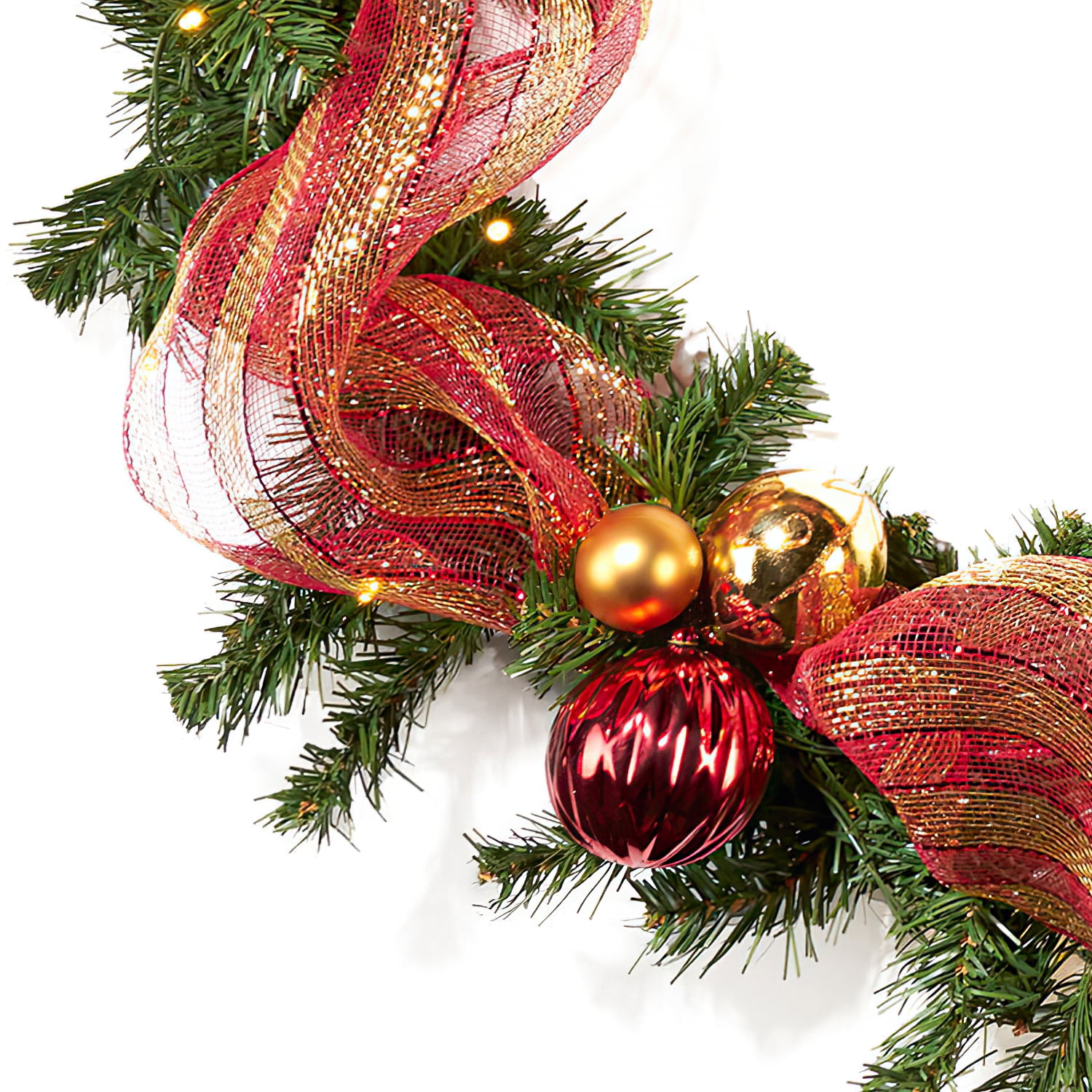 Kepooman House 9-foot Noble Fir Pre-Lit Warm White LED Pre-Decorated Artificial Christmas Garland, Green and Red Kepooman House 9-foot Noble Fir Pre-Lit Warm White LED Pre-Decorated Artificial Christmas Garland, Green and Red