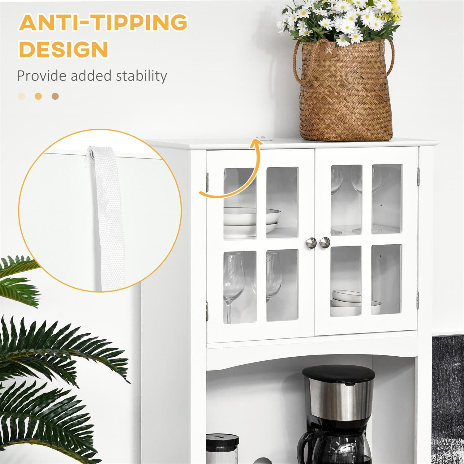 Demi Bonn 67" Modern Buffet with Hutch, Kitchen Pantry Cabinet with Glass Doors & Drawers, Microwave Cabinet, White