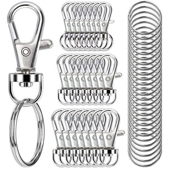 Guuyoo 100PCS Swivel Snap Hooks with Key Rings, Metal Lobster Claw Clasps, Assorted Sizes, Silver