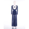 thumbnail image 6 of TiaoBug Women's Floral Lace Long Sleeve Lyrical Ballet Leotard Dress Flowy Mesh Modern Contemporary Dance Dress Navy Blue M, 6 of 7