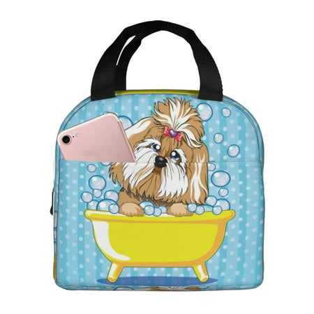 Insulated Lunch Bag for Women Men - Dog Takes a Bath in the Bathtub Leakproof Cooler Lunch Box for Women Men  Lunch Tote Bags for Work School Picnic Travel