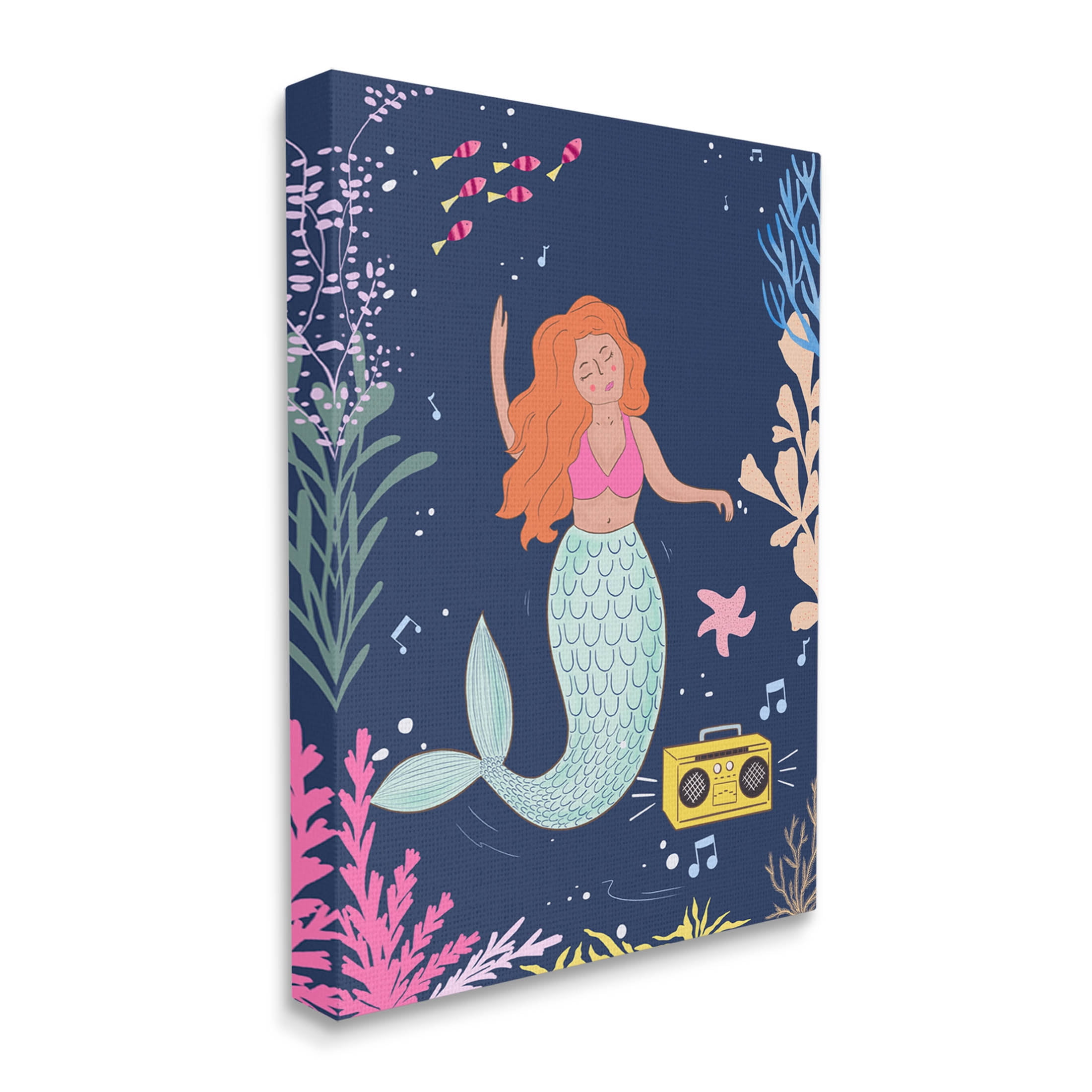 Stupell Industries Happy Mermaid Dancing Boombox Graphic Art Gallery Wrapped Canvas Print Wall Art, Design by Nikita Jariwala