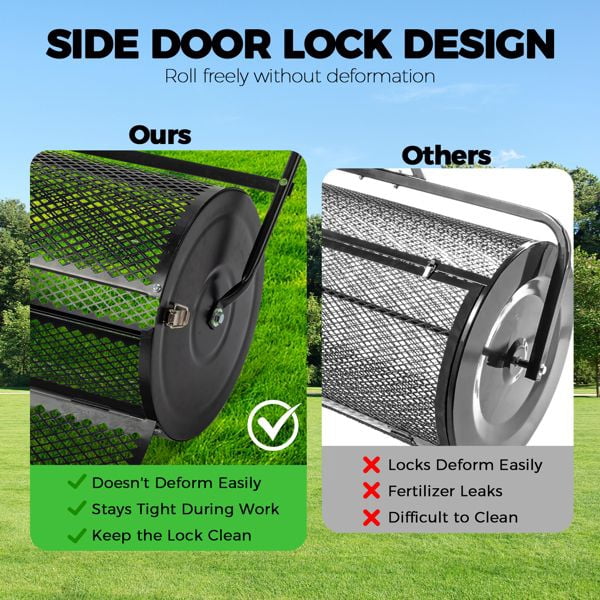 24 inch Compost Spreader for Lawn, Garden Peat Moss with Double Side Latches, Powder Coated Steel Mesh Basket for Topdressing & Seedling, Black