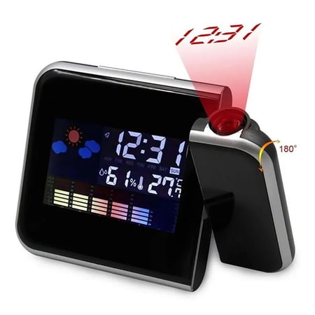 Digital Projection Alarm Clock Weather Station with Temperature Thermometer Humidity Hygrometer/Bedside Wake Up Projector Clock