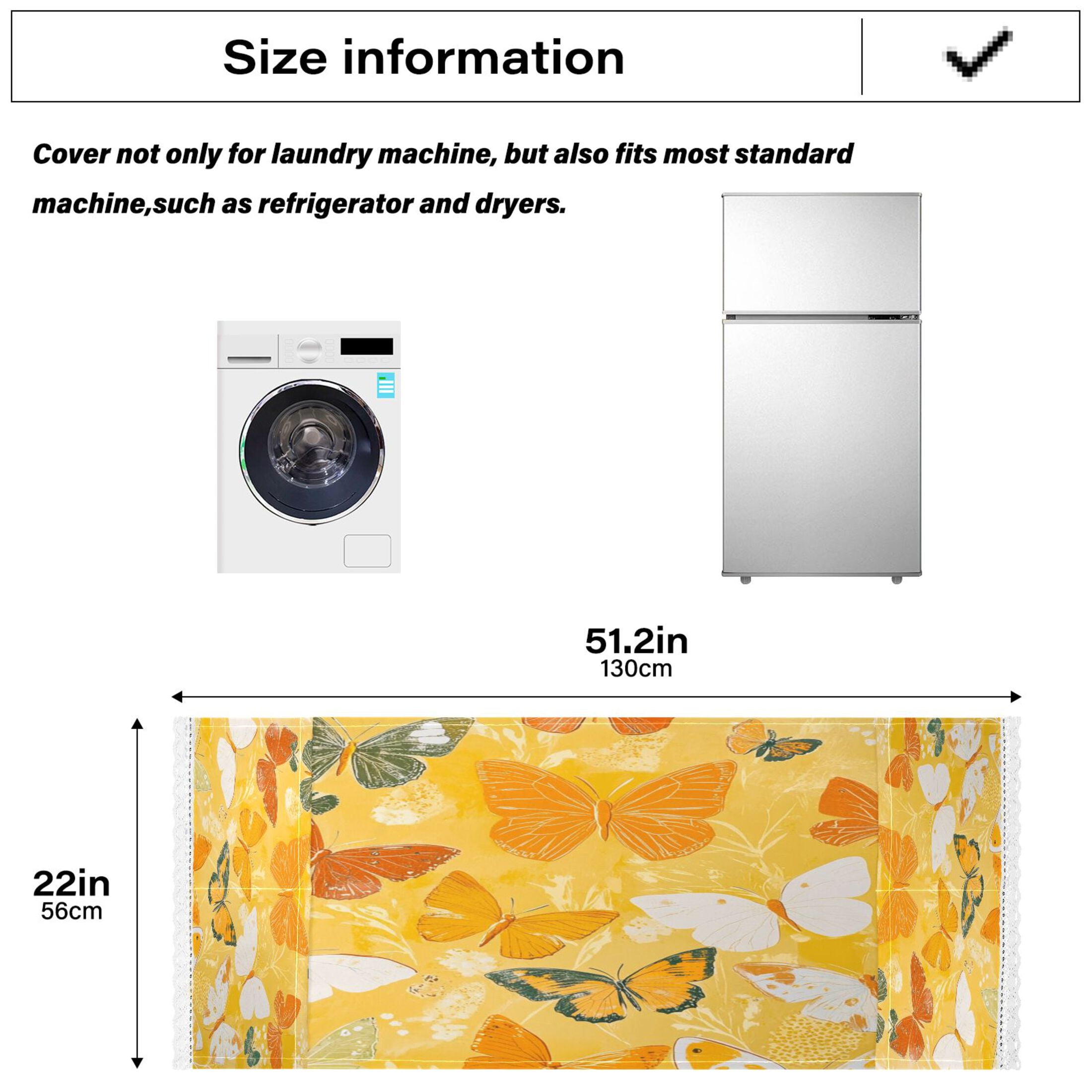 Orange ButterflyWasher and Dryer Covers Dust-Proof and Oil Resistant Fridge Cover with 4 Storage Pockets Washing Machine Top Cover for Laundry Kitchen Home 51.2 x 22 In