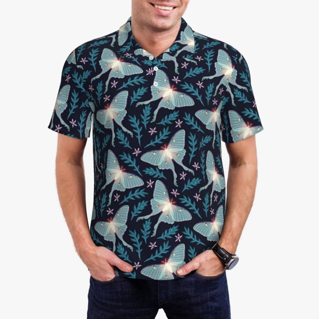 Fotbe Glowing Butterfly Camiseta Polo de Golf para Hombre con Estampado – Camisa Deportiva Transpirable con Cuello Abotonado-3X-Large