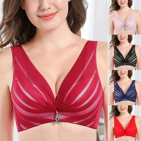 

ERTUTUYI 5PC Women s Comfortable Non-wire Adjustable Lace Thin And Large Size Bra Multicolor 34B