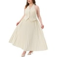 thumbnail image 4 of Agnes Orinda Women's Plus Size 2 Piece Elegant Suit Outfit Halter Backless Top and Pleated Maxi Skirt Set 1X Beige, 4 of 6