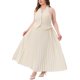 thumbnail image 4 of Conjunto elegante de 2 piezas para mujer de tallas grandes Agnes Orinda, top halter sin espalda y falda maxi plisada 2X beige, 4 of 6