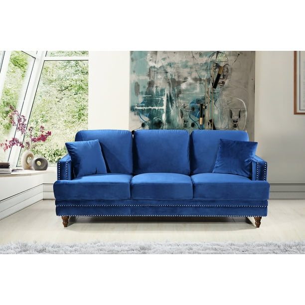Us Pride Furniture Emanuel Velvet Nailhead Sofa Blue Walmart Com Walmart Com