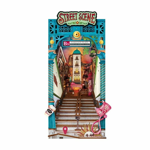 Rolife Street Scene DIY Book Nook Shelf Insert, 3D Wooden Puzzle Building Kits for Adults Gift