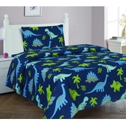 3PC TWIN SHEET SET DINO BLUE BEDDING SUPER SOFT COZZY FLEXIBLE CHARMING BABY KIDS GIRL BOY TODDLER NURSERY ROOM INCLUDES : 1 FLAT SHEET, 1 FITTED SHEET & PILLOW CASE