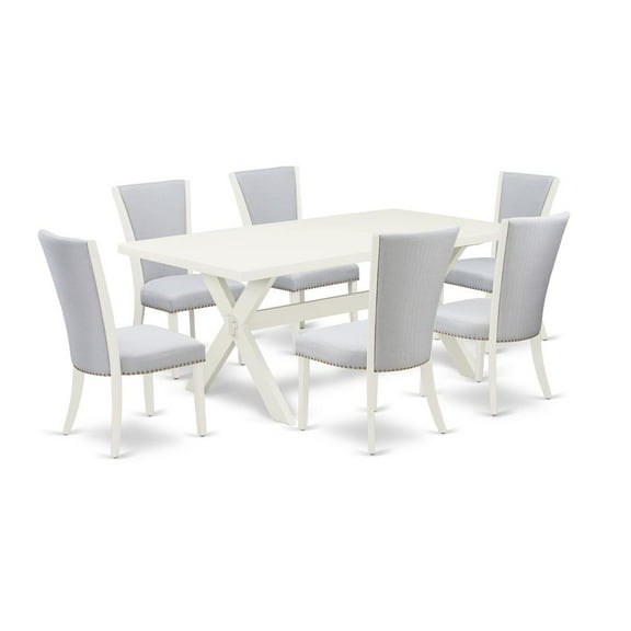 East West Furniture X-Style 7-piece Wood Dining Set in Linen White/Gray