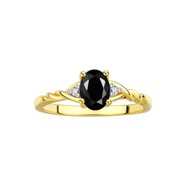 RYLOS Rings for Women 14K Gold Plated Silver Classic Style Birthstone Ring 7X5MM Oval Gemstone & Diamonds October Onyx Jewelry for Women Size 10