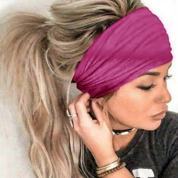 WCJM Under $ 5 Hot Pink Heardband Polyester Lady Headscarf Women Print Headband Elastic Head Wrap Hair Band Bandana Headband