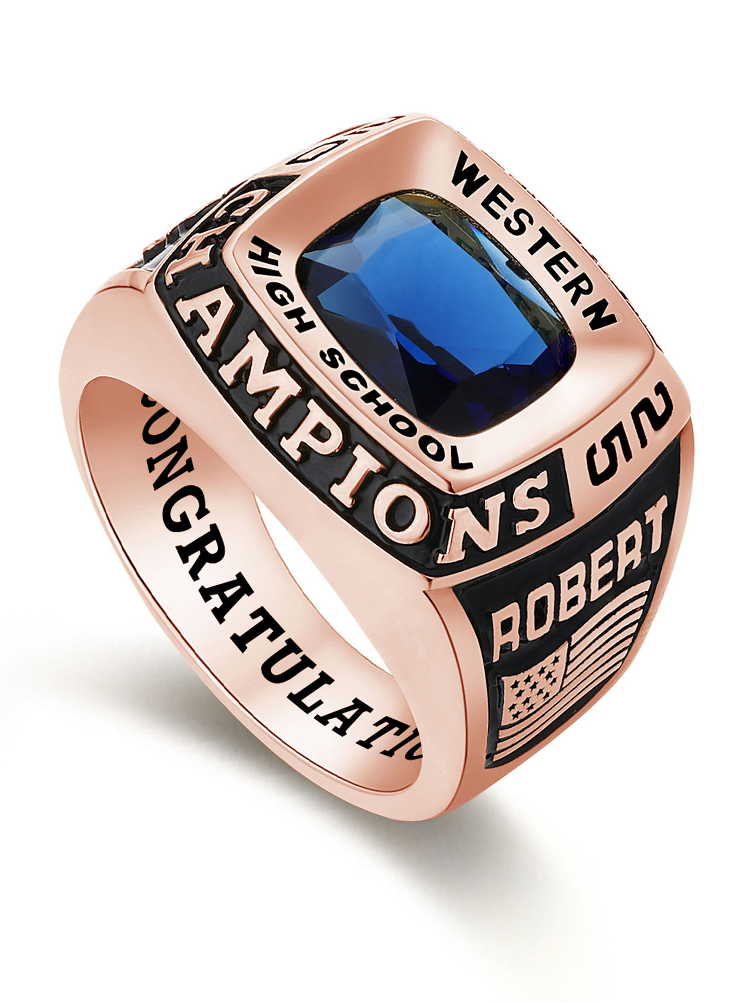 Mementos PJM Custom Men's Class Rings Sterling Silver for High School College-Rose Gold-Champion