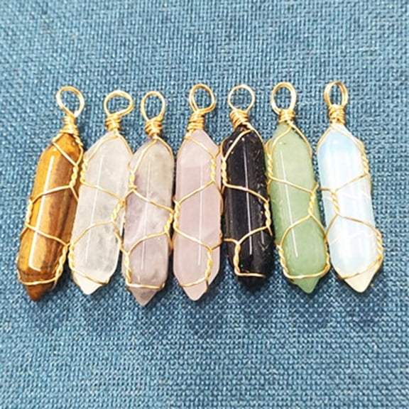 7 Set Chakra Pendant Wire Wrapped Gemstone Natural Stone Crystal Quartzs Point