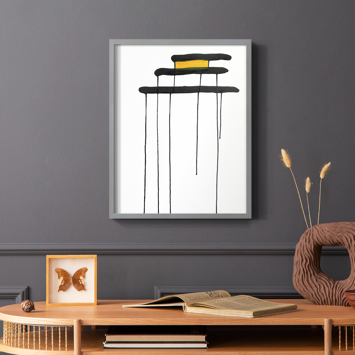 Golden Waterfall II in Gray Solid Wood 22 x 28 Framed Print
