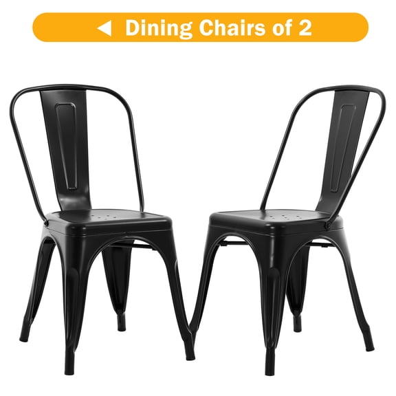 NiamVelo Metal Dining Chairs Set of 2, Indoor/Outdoor Patio Chairs, 18 Inch Stackable Chairs for Kitchen, Restaurant Dining Room ,Café , Bistro Patio (Black)