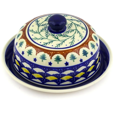 Pottery Barn Pb Polish Pottery 7½-inch Dish with Cover (Pine Boughs Theme) Hand Painted in Boleslawiec, Poland + Certificate of Authenticity ()