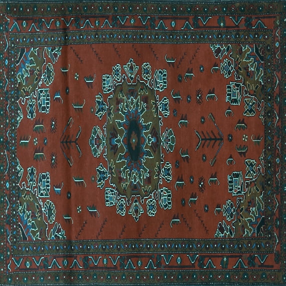 Ahgly Company Indoor Square Medallion Light Blue Traditional Area Rugs, 7' Square