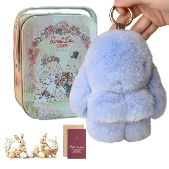 Handmade Soft Bunny Charms, 2026 New Bunny Keychain with Tin, Easter Cute Fluffy Lop-Ear Rabbit Purse Charm for Keys Bag