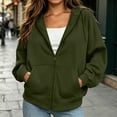 thumbnail image 2 of Qiopertar Hoodies for Women Zip Up Fleece Hoodie Long Sleeve Casual Oversized Sweatshirt Solid Color Drawstring Kangaroo Pocket Fall Winter Spring Tops Army Green L, 2 of 7