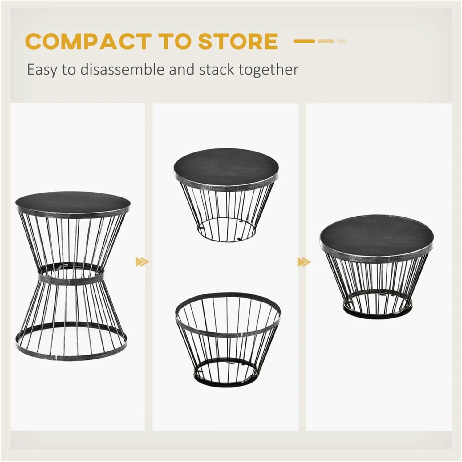 Demi Bonn 15" Steel Outdoor Side Table, Hourglass Design End Table for Patio & Indoor Use, Garden Accent Table, Black