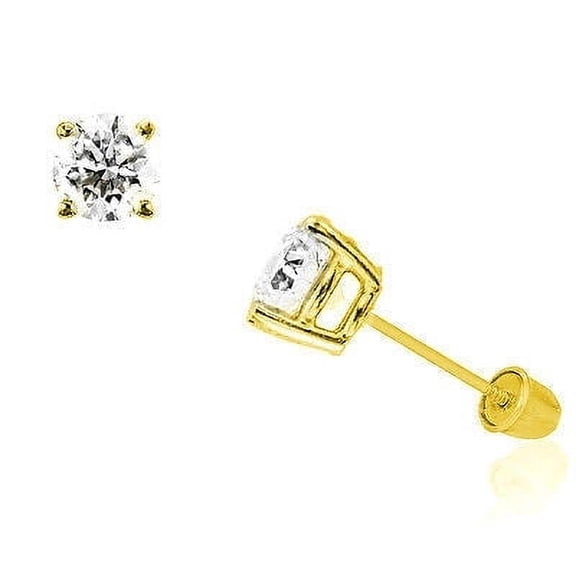 Ritastephens 14k Yellow Gold Cubic Zirconia 5mm Solitaire Stud Basket-Set Earrings