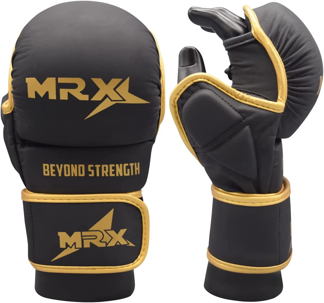 MRX MMA Grappling Gloves 7 OZ Boxing Punching Glove Mitts Black Golden S/M