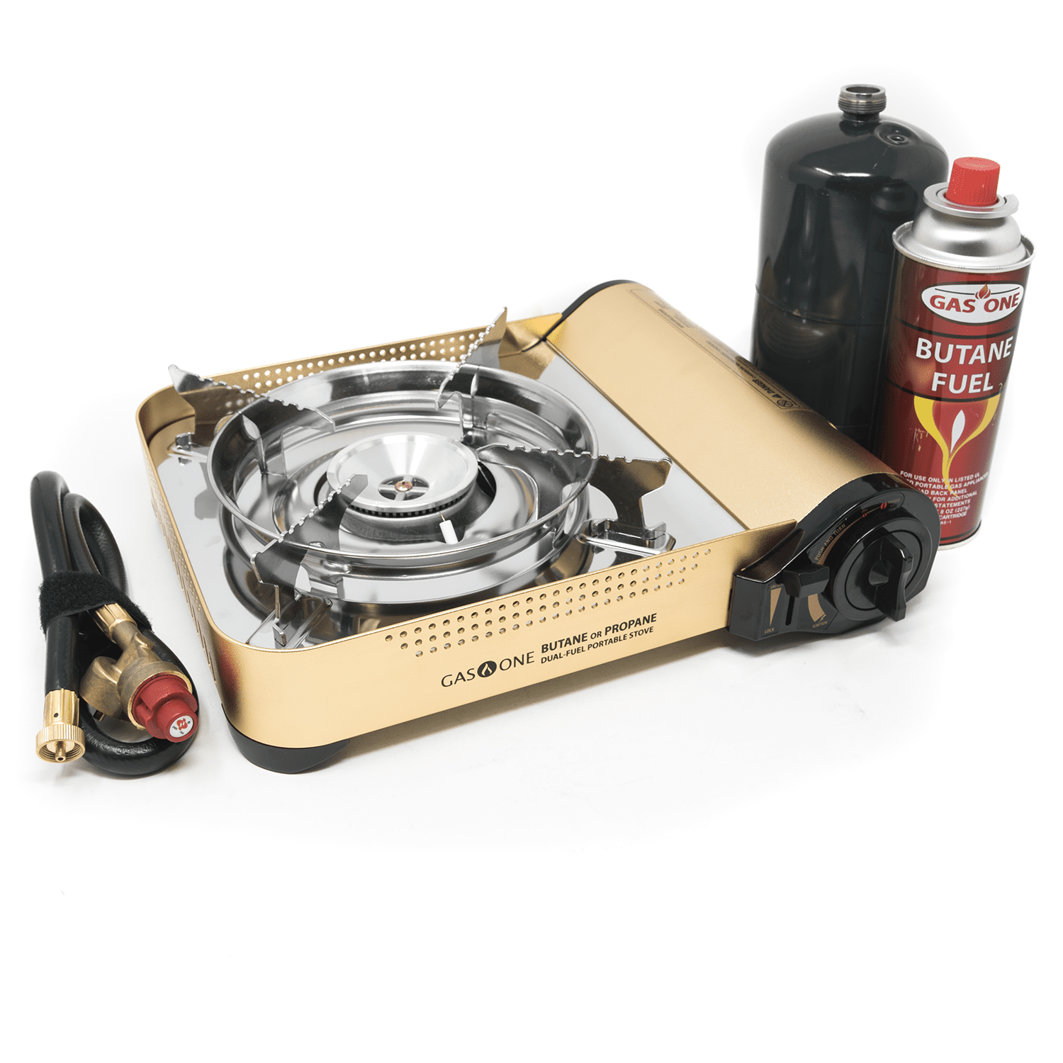 GAS ONE NEW GS4000P Premium Copper/Gold Dual Fuel Propane or Butane Stove with Convenient