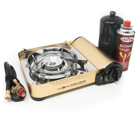 GAS ONE NEW GS-4000P Premium Copper/Gold Dual Fuel Propane or Butane Stove with Convenient Carrying Case, Great for Camp Stove and Portable Stove For All Cooking Application/Hurricane Supplies