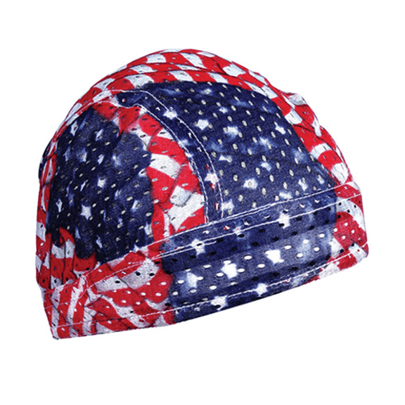 Zan Headgear Vented Flydanna, Wavy American Flag, OSFM Fabric/Terry Cloth Headwrap Vented Headwrap
