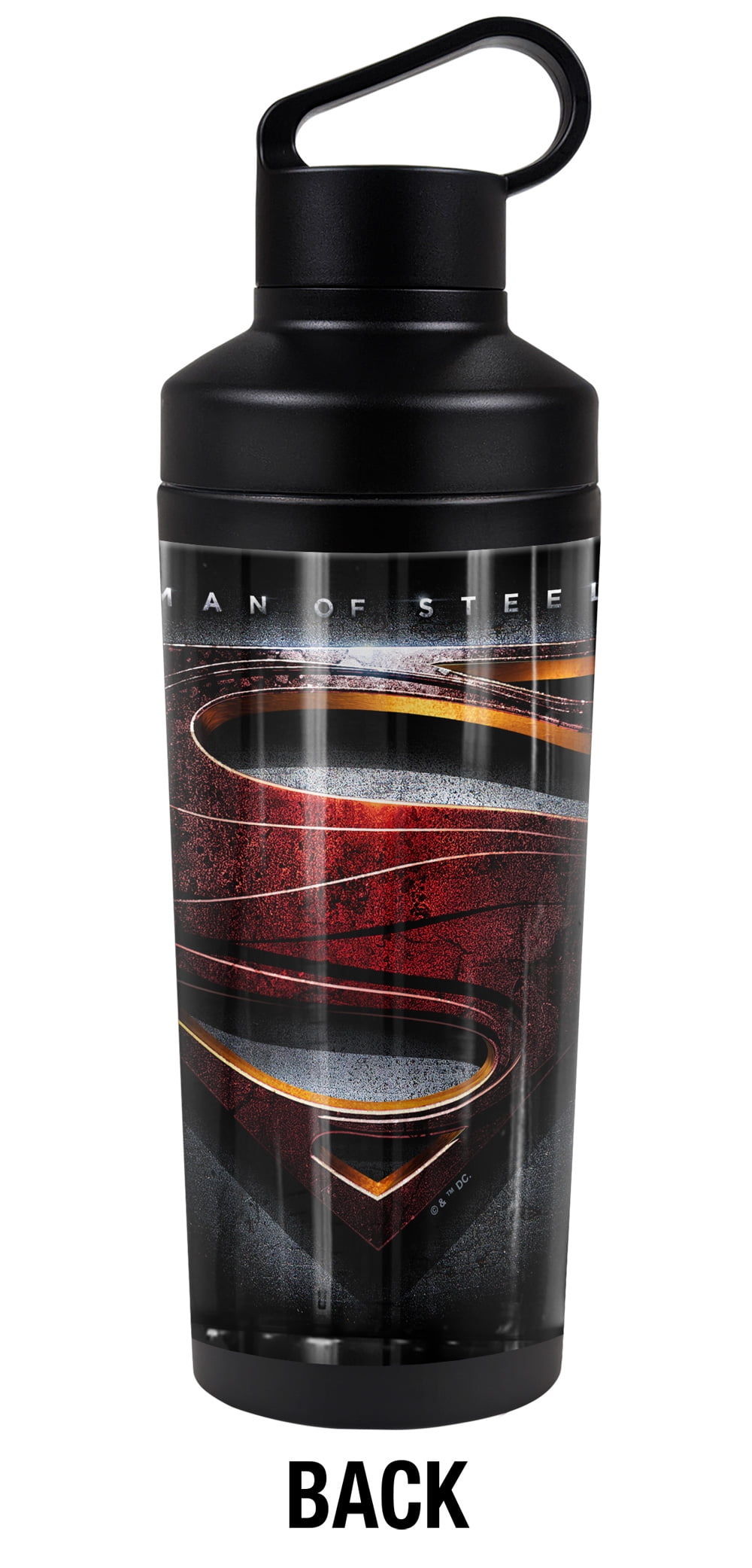 Man Of Steel - Logo Official Large Shield 18 oz Insulated Water Bottle, Leak Resistant, Vacuum Insulated Stainless Steel with 2-in-1 Loop Cap