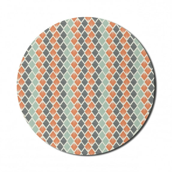 Geometric Mouse Pad for Computers, Square Shapes with Lines Rhombus Geometric Design Elements, Round Non-Slip Thick Rubber Modern Gaming Mousepad, 8" Round, Grey Almond Green, by Ambesonne