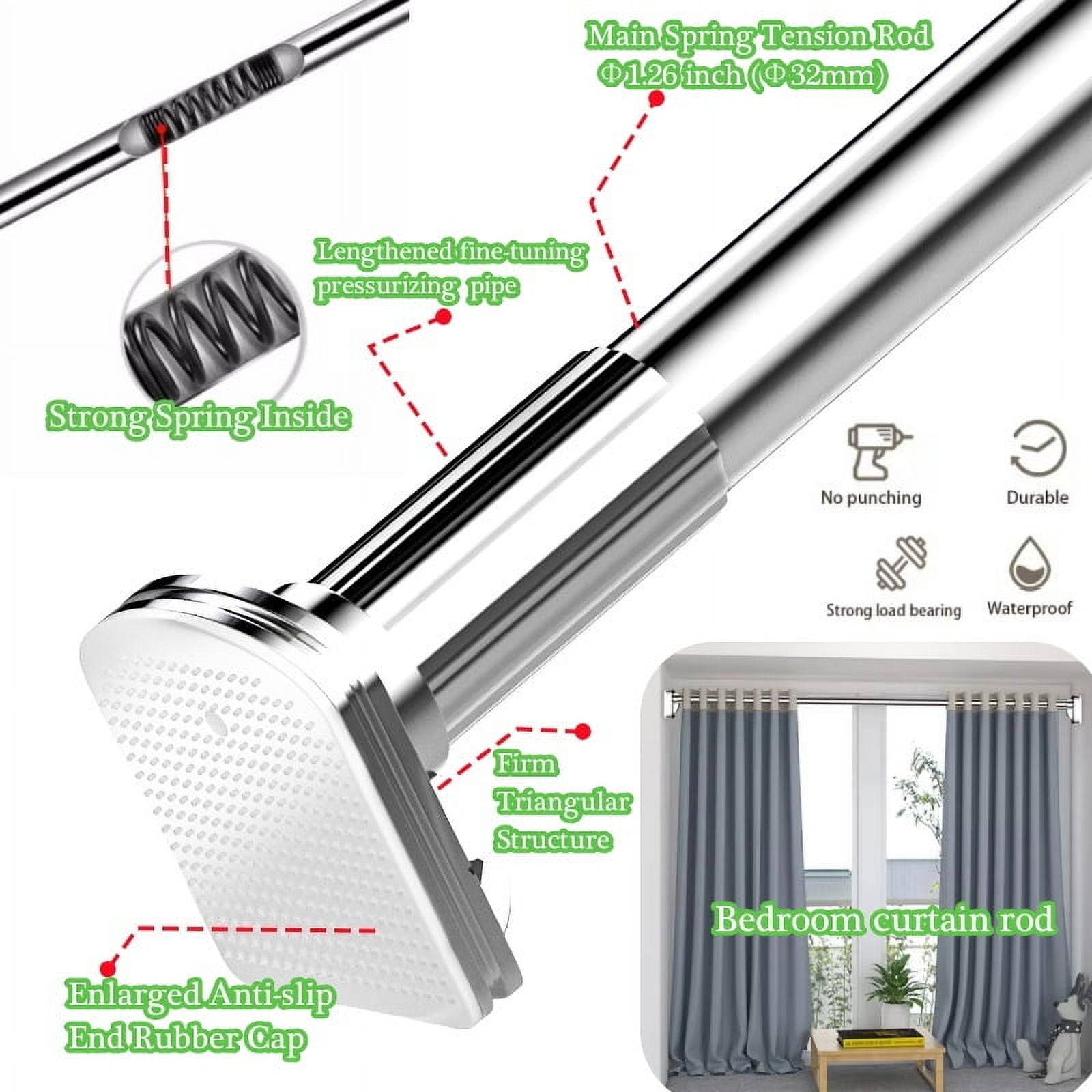 Spring Tension Curtain Rod for Room Divider 43 to 122 inches,Adjustable Shower Curtain Rods,No Drilling,Silver