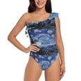 thumbnail image 2 of Yiaed The Starry Night Print Women One Piece Swimsuits Tummy Control One Shoulder Bathing Suits Pattern Ruffle Swimwear-Small, 2 of 8