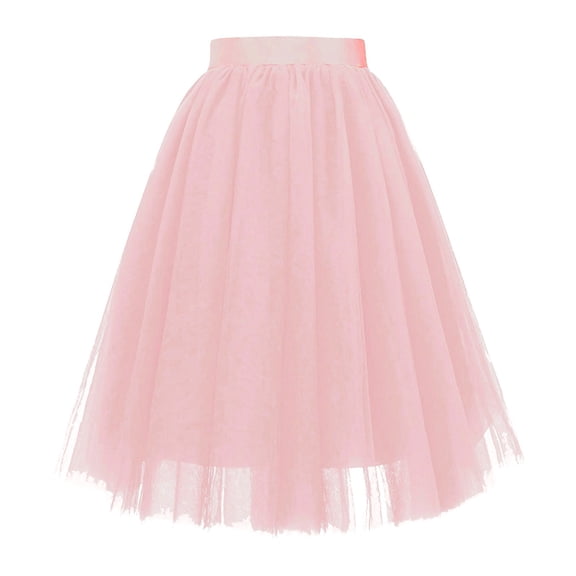 QHFBli Women Tutu Skirts High Waisted Knee Length Layered Party Midi Skirt Plus Size Tulle Dress