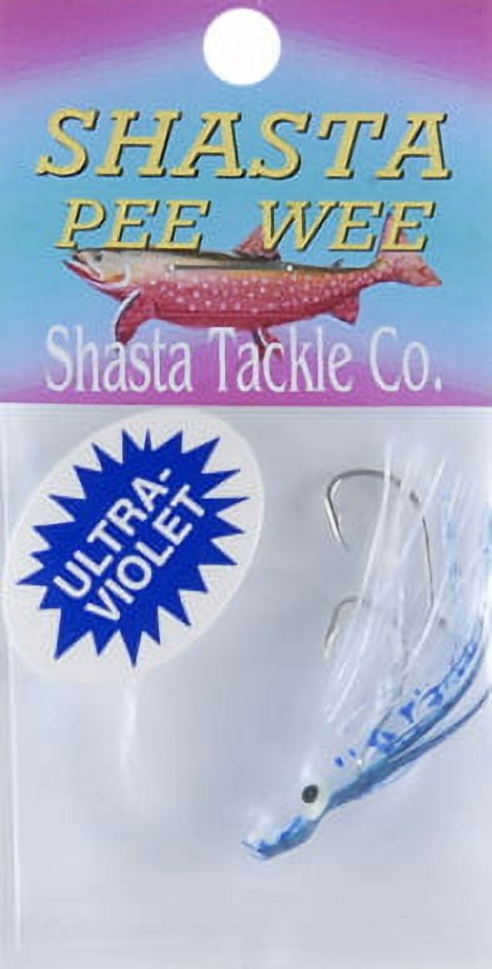 Mack's Lure Pee Wee Hoochie 36" 14lb mono Blue Spat Back Glow2 #4 hooks 1.5"