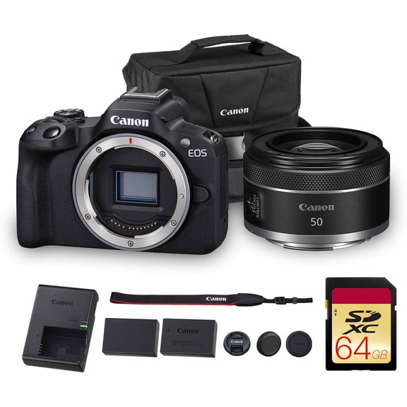 Canon EOS R50 Mirrorless Camera | 24.2MP APS-C, 4K 30p Video, Dual Pixel AF II, 15fps Burst, Vari-Angle Screen, Compact Beginner Vlogging Camera   Canon RF 50mm f/1.8 STM Lens   64GB Card   More