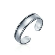 Braided Edge Bali Style Midi Toe Ring for Women for Teen Plain Wide Band 925 Silver Sterling Adjustable Mid Finger