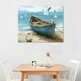 thumbnail image 2 of GOSMITH Bathroom Wall Art Coastal Décor Nautical Boat on Beach Canvas Picture Ocean Seagull Seascape Canvas Print Sea Bird Farmhouse Artwork for Seashore Bedroom Living Room Small Square Blue Teal, 2 of 4