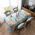 thumbnail image 4 of Nautical Coastal Rectangle Tablecloth, Summer Beach Shell Coral Seaweed Blue Plaid Waterproof & StainResistant Tablecloth, Washable Oil-proof Table Cover for Dining/Party/Wedding/Buffet 60x102 In, 4 of 9