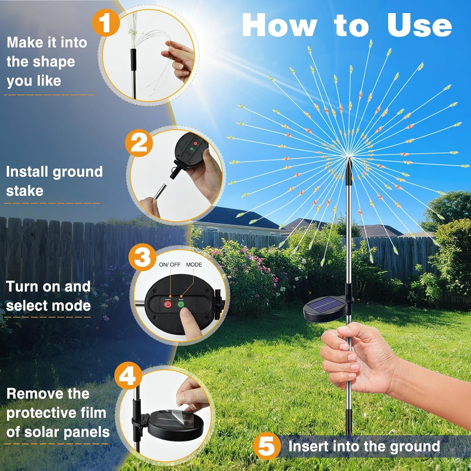 10 Pack Solar Garden Lights Outdoor, 120 LED Firework Lights with 8 Modes, Waterproof Twinkle Fairy Lights for Yard Patio Pathway Pool Party Decor, Multicolor