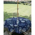 thumbnail image 2 of Outdoor Tablecloth with Umbrella Hole Zipper Navy Blue Coastal Round Tablecloth 54" Waterproof Outside Table Cloth Nautical Ocean Seahorse Coral Shell Patio Table Cover Tablecloths for Picnic Party, 2 of 8