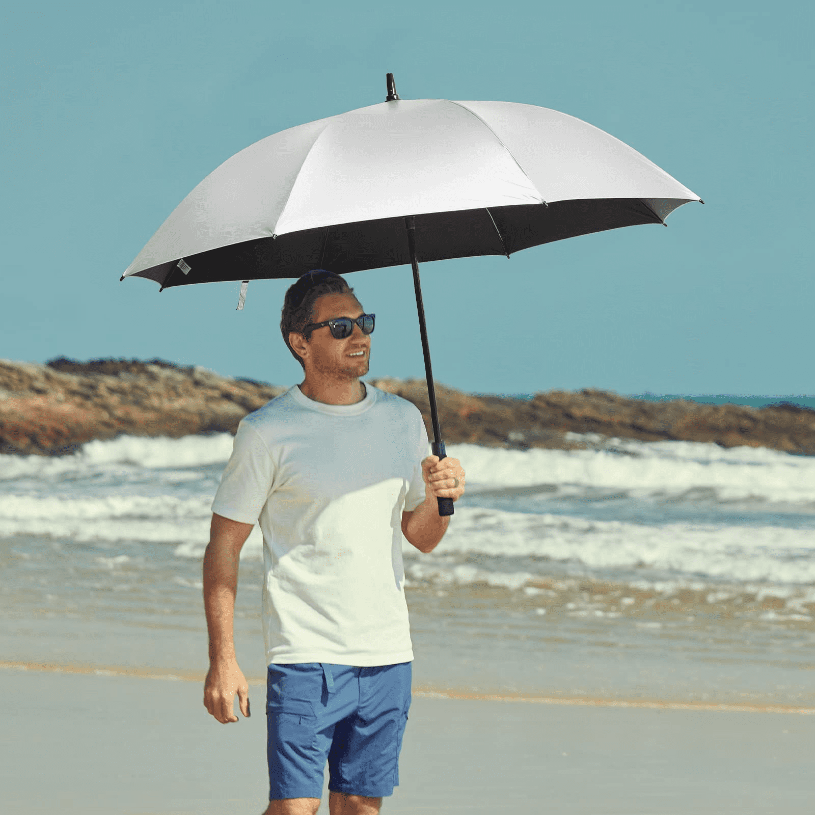 G4Free 54/62 Inch Windproof UV Protection Golf Umbrella Extra Large Silver Coated Automatic Open Stick Long Umbrella