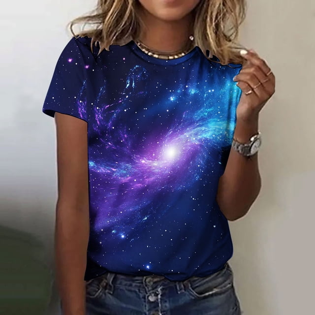 RKSTN Blouse Décontractée à Manches Courtes et Col Rond Imprimé Ciel Étoilé pour Femmes et Hommes Couleur TTG