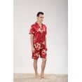 thumbnail image 5 of Men's Satin Pajamas Set of Short Sleeve and Short Pants made of Artificial Silk in Elegant Patterns,5+ Colors(Red_Dragon,3XL), 5 of 7