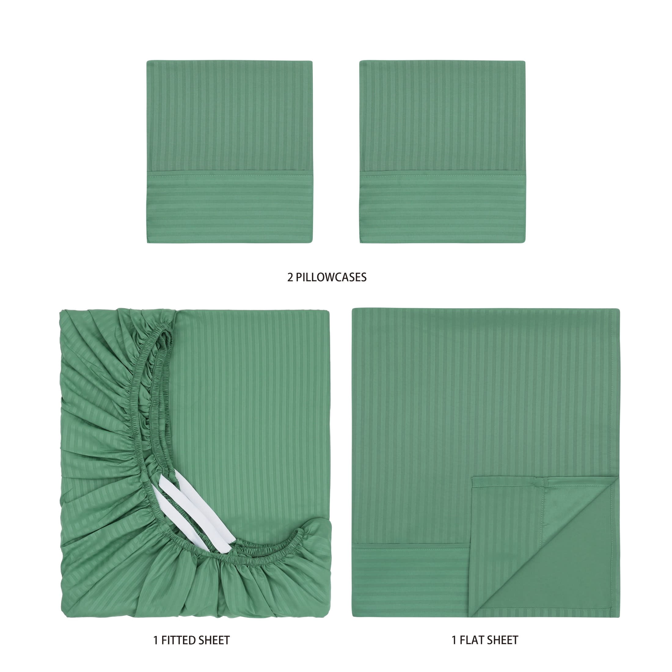 Mainstays Super Soft Brushed Microfiber Bed Sheet Set, Green Sage Embossed Stripe, King, 4 Piece