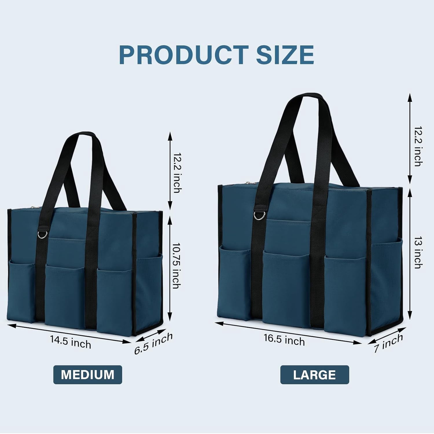 mirlewaiy Large Tote Bag for Women Waterproof with 12 Pockets Top Zipper Closure Utility Teacher Nurse Bags for Work School-Dark Blue